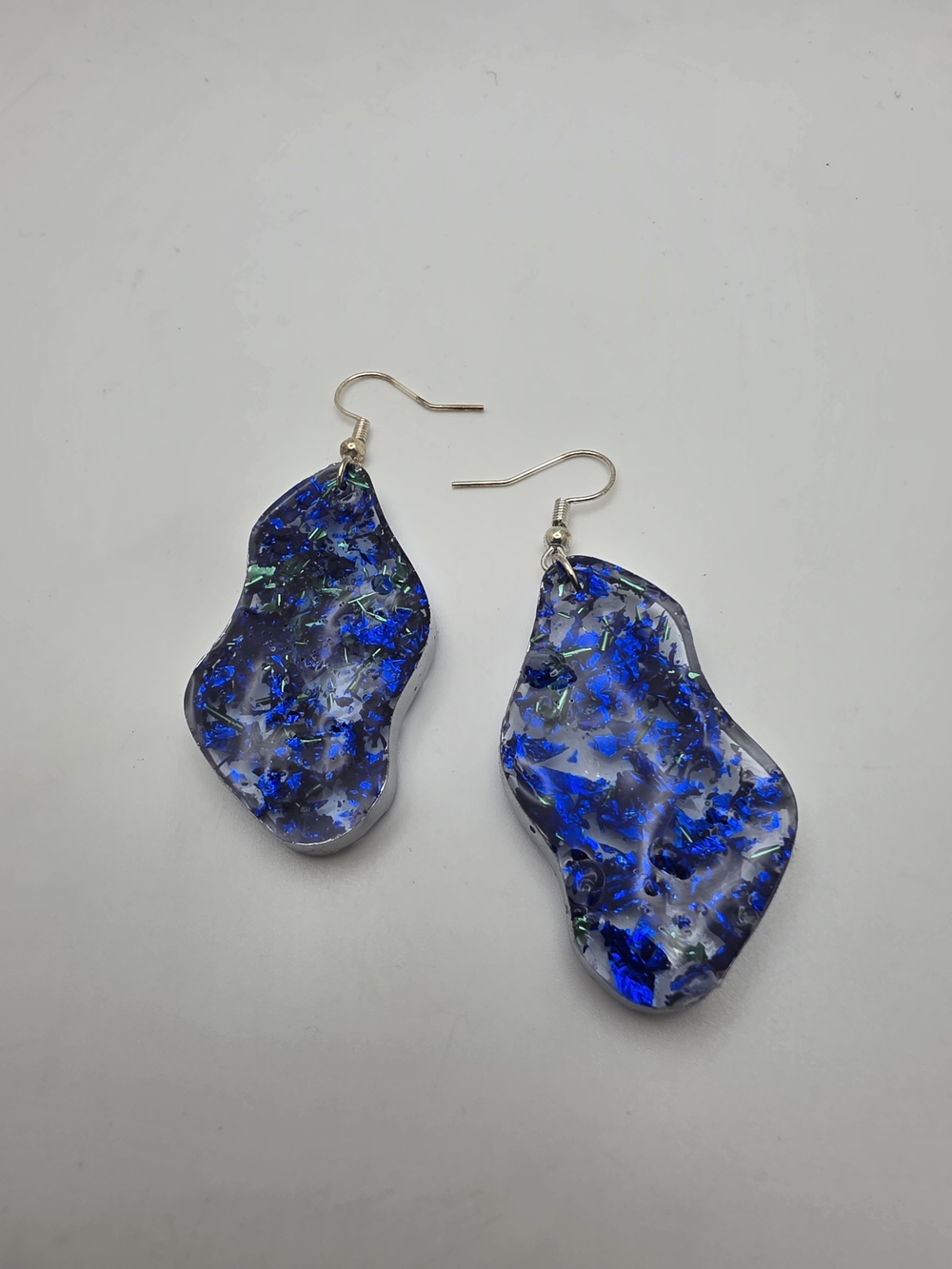 Handmade Blue Iridescent Resin Drop Earrings